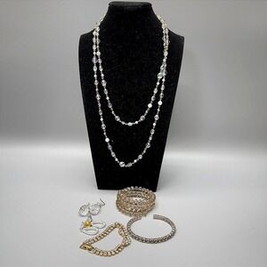 Clear Crystal Rhinestone Jewelry Lot 6pc‎ Necklaces Bracelets Earrings READ